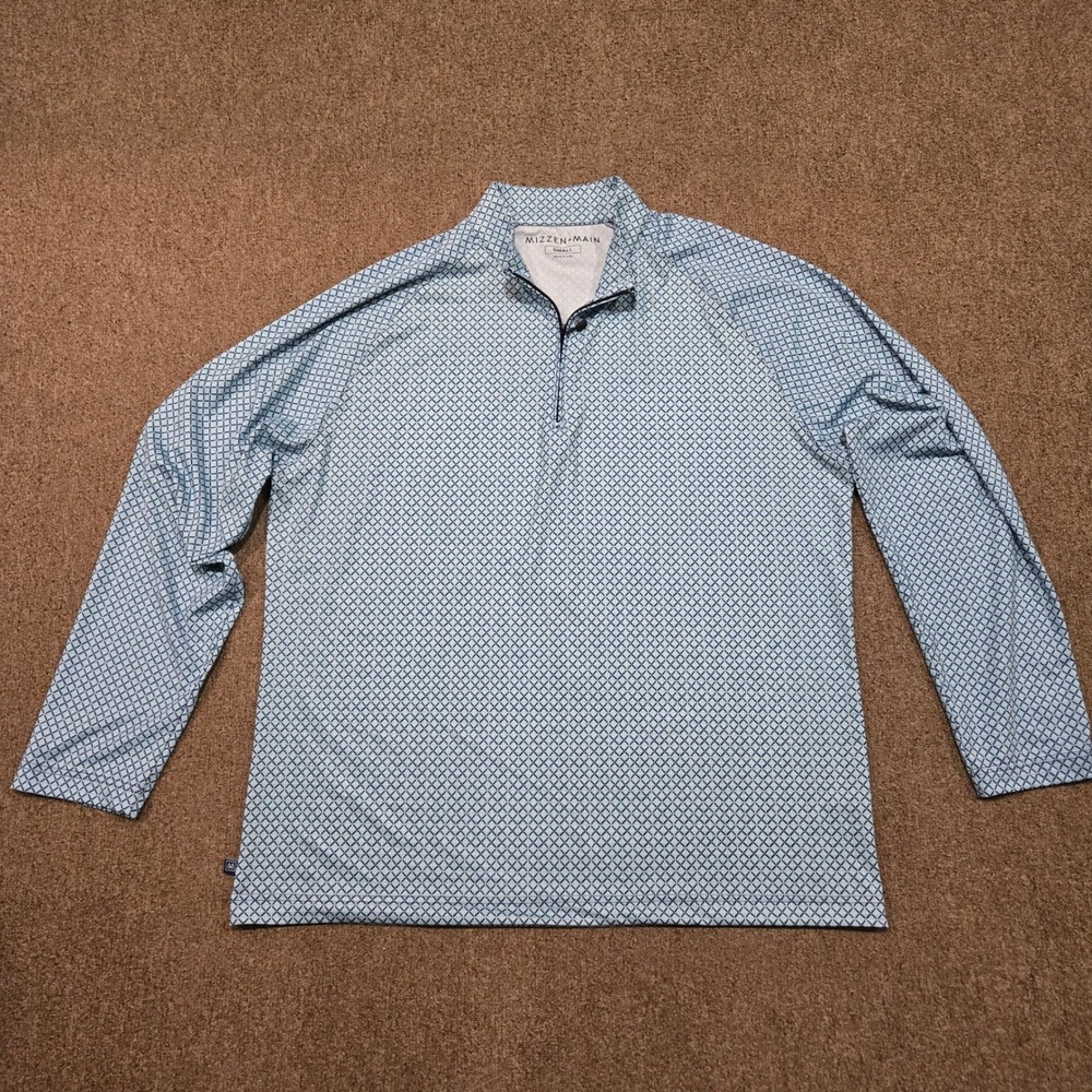Mizzen+Main 1/4 Zip Mens Small Blue Geometric Stretch Performance Pullover